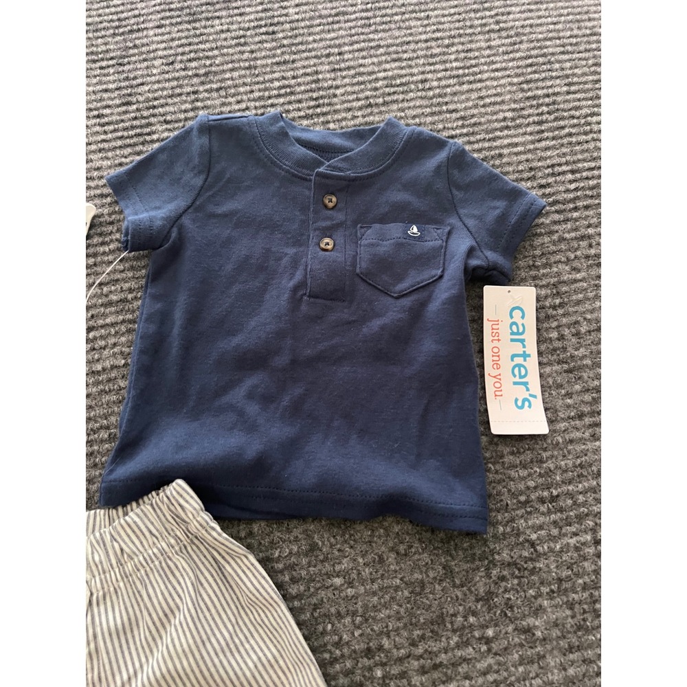 Carters Just One You Newborn Boys 3pc Nautical Sailboat Set Preppy Blue White - Picture 4 of 8